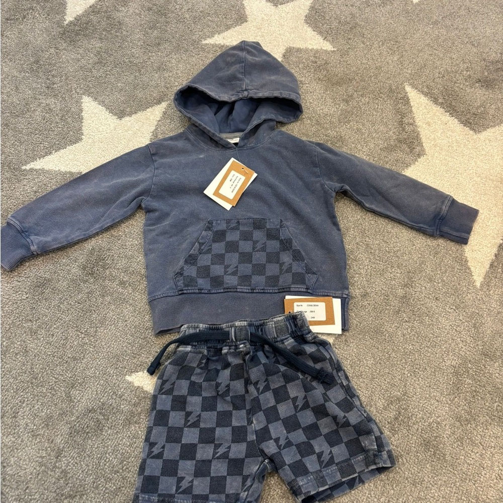 NWT MISH Boys 24M Checkered Hoodie and Shorts Set